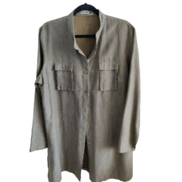 Crazy Line Green Olive Oversized Long Top Jacket Button Down L - Picture 1 of 10